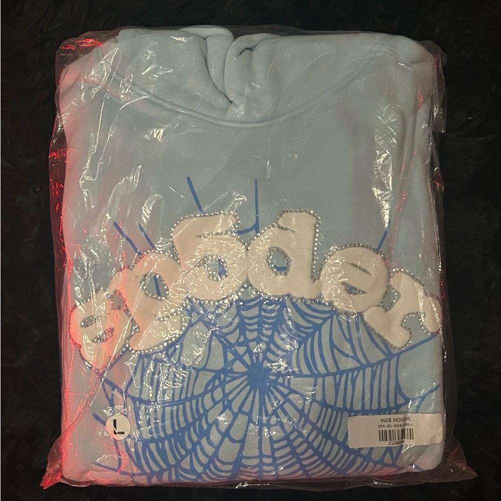 Sp5der Light Blue Spider Web Hoodie
